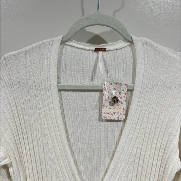 NWT! Free People Skinny Mini Ribbed White Cream Long Cardigan Duster Sweater S - Picture 9 of 9